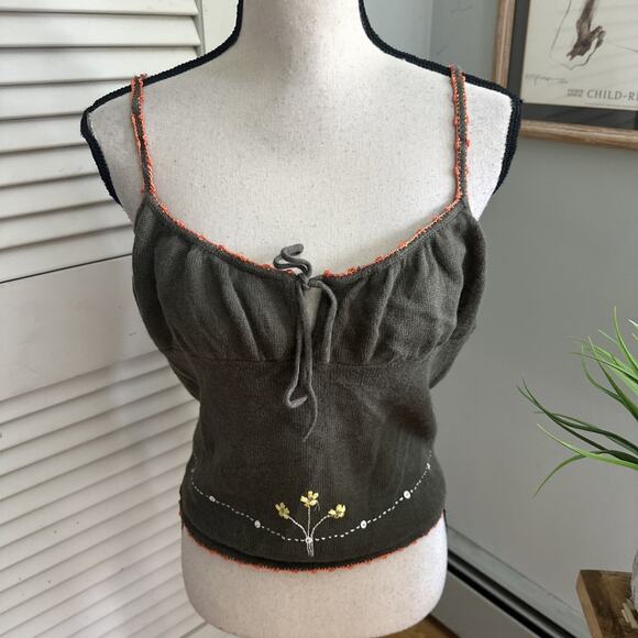 Vintage NO BOUNDARIES Tank Top Juniors XL Green Knit Babydoll Retro Y2K Grunge - Picture 1 of 9